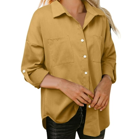 GWAABD Trendy Tops Women Women Fashion Loose Denim Shirt Pocket Long Sleeve Casual Shirt Solid Color Shirt Tops Coat