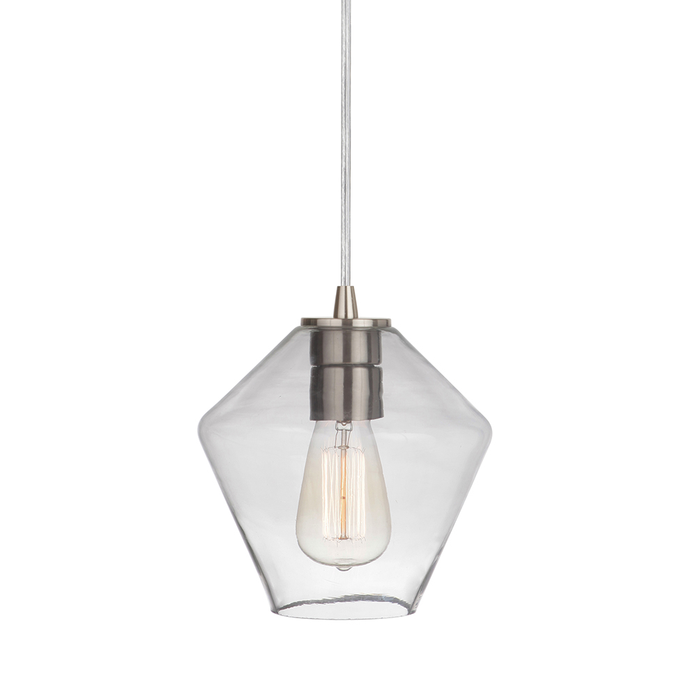 PBN-6550-0700 Instant Pendant Recessed Light Conversion Kit with Geometric Clear Glass Shade - Brushed Nickel