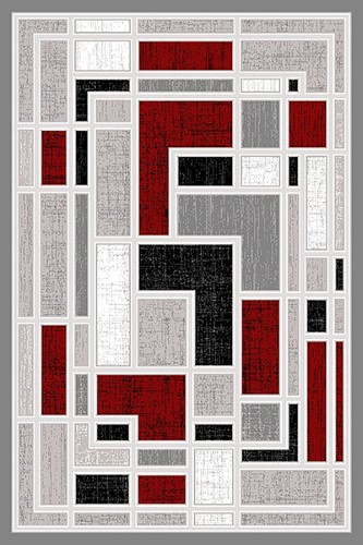 RIMA Modern Contemporary Abstract 5X8 5x7 Rug 4890 Gray Grey Red