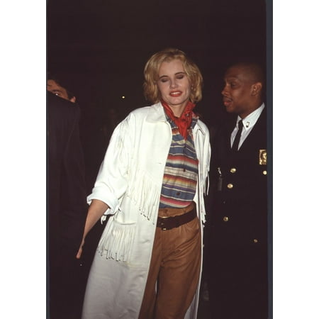 Geena Davis in Striped Shirt  Brown Leather Pants and White Trench Coat at Thelma & Louise Premiere Photo Print (16 X 20) - Item # CPA4279