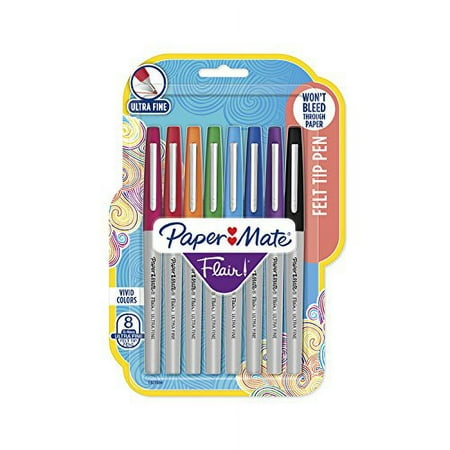 Paper Mate 62145 Flair Felt Tip Pens  Ultra Fine Point (0.4mm)  Assorted Colors  8 Count
