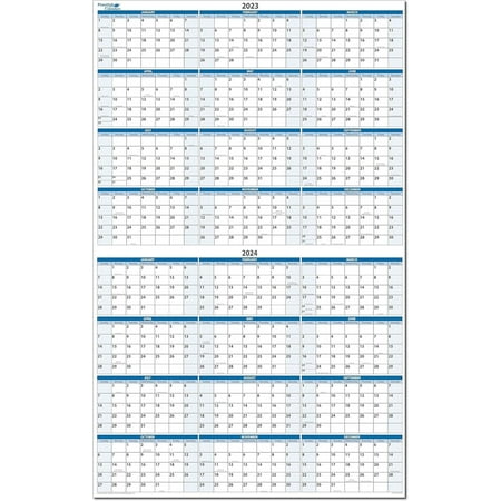 Sky Blue 2-Year Dry-Erasable Wall Calendar 2023-2024 - Vertical 48H X 32W. Includes Marker and Eraser. Never Ghosts or Stains.