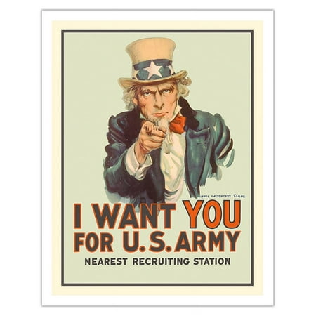 I Want You for U.S. Army - WWI - Uncle Sam - Vintage War Poster by James Montgomery Flagg C.1978 - Fine Art Matte Paper Print (Unframed) 11x14in