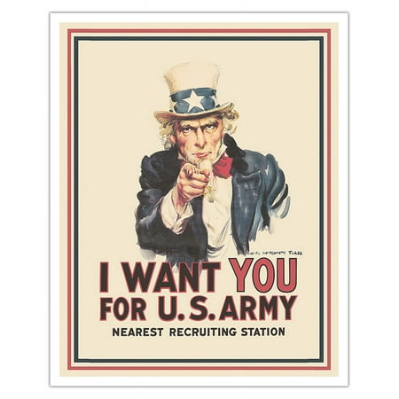 I Want You for U.S Army - Uncle Sam - World War I - Vintage War Poster by James Montgomery Flagg C.1917 - Fine Art Matte Paper Print (Unframed) 16x20i