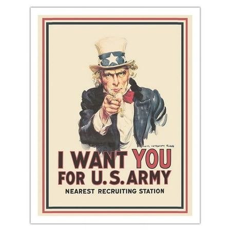 I Want You for U.S Army - Uncle Sam - World War I - Vintage War Poster by James Montgomery Flagg C.1917 - Fine Art Matte Paper Print (Unframed) 11x14i