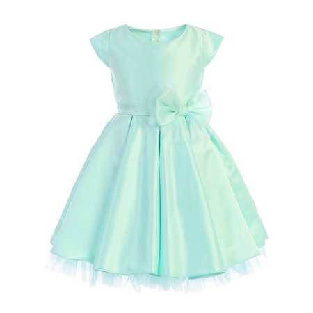 Sweet Kids Girls Mint Full Pleated Satin Bow Junior Bridesmaid Dress