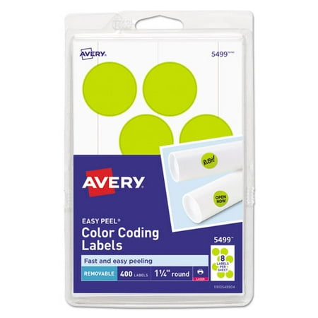Printable Self-Adhesive Removable Color-Coding Labels  1.25\  Dia  Neon Yellow  8/Sheet  50 Sheets/Pack  (5499)