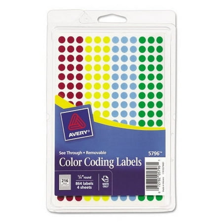 2Pack Avery Handwrite-Only Self-Adhesive  See Through  Removable Round Color Dots  0.25  Dia  Assorted  216/Sheet  4 Sheets/Pack  (5796) (05796)