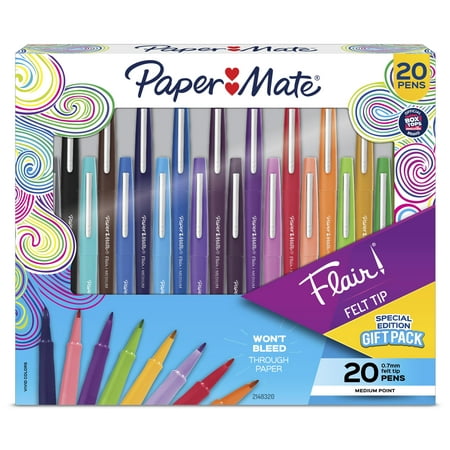 Paper Mate Flair  Felt Tip Pens  Assorted Colors  Medium Point (0.7 Mm) 20 Count