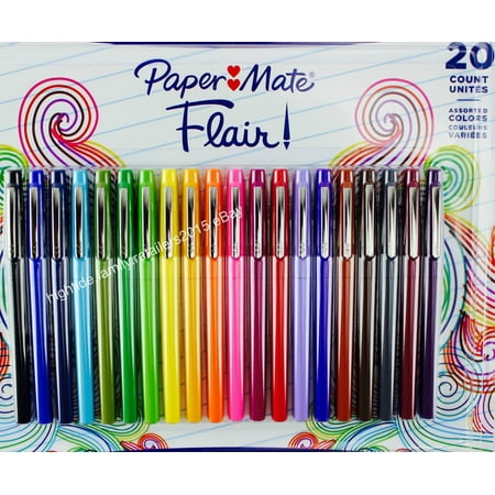 Paper Mate Flair! Colored Pens Felt Tip Medium-Point Assorted Colors Set of 20