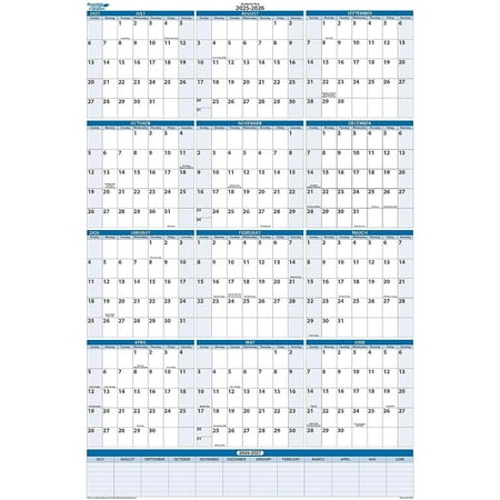 2025-2026 Academic Vertical Sky Blue Dry-Erasable Calendar 48h X 32w. Includes Dry-Erase Marker and Eraser. Never Ghosts or Stains. Starts July 2025-E