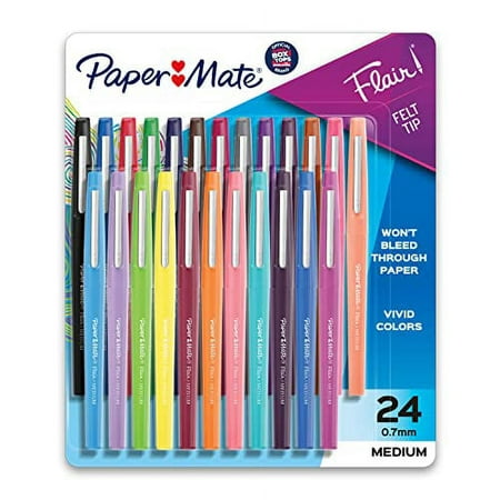 Paper Mate Flair Felt Tip Pens | Medium Point 0.7 Millimeter Marker Pens | Back to School Supplies for Teachers & Students | Assorted Colors  24 Count