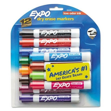 EXPO Low-Odor Dry-Erase Marker  Broad Chisel Tip  Assorted Colors  12/set | Order of 1 Pack