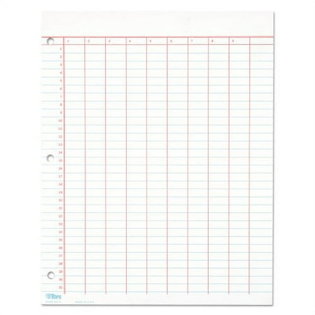 1Pack TOPS Data Pad with Numbered Column Headings  Data/Lab-Record Format  Wide/Legal Rule  10 Columns  8.5 X 11  White  50 Sheets (3619)