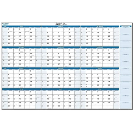 2024-2025 Academic Horizontal Sky Blue Dry-Erasable Calendar 36h X 56w. Includes Maker and Eraser. Never Ghosts or Stains. Starts July 2024-Ends June 