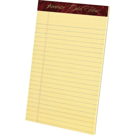 Ampad Gold Fibre Premium Jr. Legal Writing Pads 50 Sheets Watermark Stapled/Glued 0.28  Ruled Ruled Margin 16 Lb Basis Weight 5  X 8  Canary Paper Chi