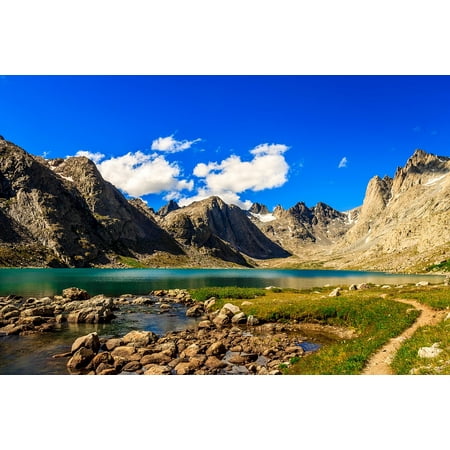 Nature Green Grass River Path Rocks Water - Laminated Poster Print - 12 Inch by 18 Inch with Bright Colors and Vivid Imagery