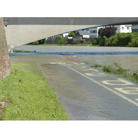 Danube High Water Road Cycle Path Flooded Away - Laminated Poster Print -12 Inch by 18 Inch with Bright Colors and Vivid Imagery