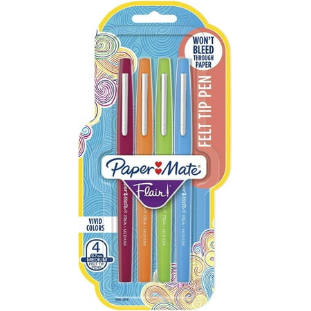 Paper Mate Flair Felt Tip Pens  Medium Point (0.7mm)  Colors May Vary  4 Count