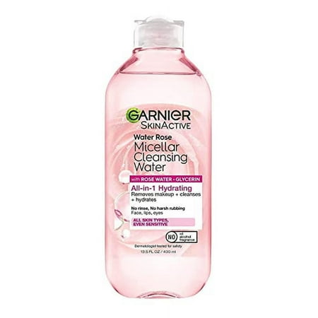 Garnier SkinActive Micellar Water with Rose Water and Glycerin  Facial Cleanser & Makeup Remover  All-in-1 Hydrating  13.5 Fl Oz (400mL)  1 Count (Pac