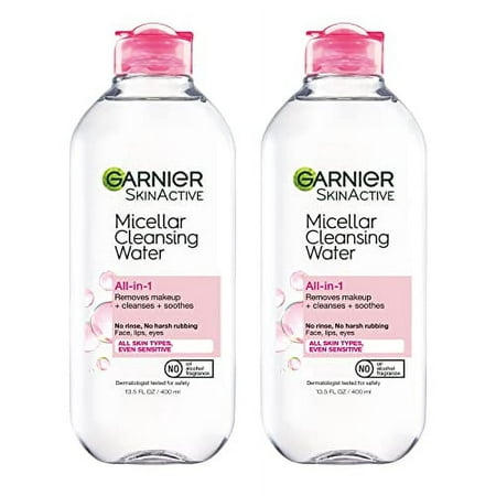 Garnier SkinActive Micellar Water for All Skin Types  Facial Cleanser & Makeup Remover  13.5 Fl Oz (400mL)  2 Count (Packaging May Vary)