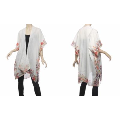 Women's Chance Apparel Women's One Size Lightweight Floral Kimono or Cold Shoulder Top One Size 4804 Ivory White