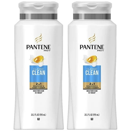 Pantene Pro-V Haircare - Classic Clean - 2 in 1 Shampoo & Conditioner - Net Wt. 20.1 Fl Oz (595 Ml) per Bottle - Pack of 2 Bottles