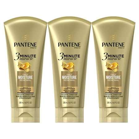 Pantene  Conditioner  Pro-V Daily Moisture Renewal for Dry Hair  3 Minute Miracle  6 Fl Oz (Pack of 3)