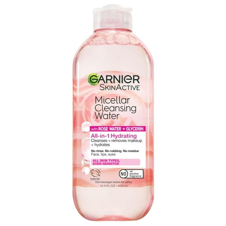 Garnier Skinactive Micellar Water with Rose Water and Glycerin  Facial Cleanser & Makeup Remover  All-in-1 Hydrating  13.5 Fl Oz (400Ml)  1 Count (Pac