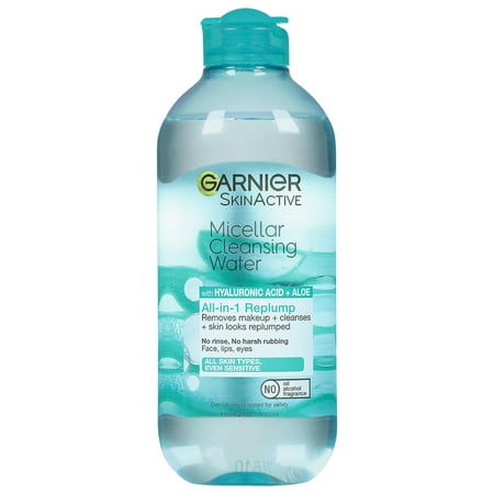 Garnier Skinactive Micellar Cleansing Water  All-in-1 Hydrating and Replumping Makeup Remover + Face Cleanser  with Hyaluronic Acid + Aloe  for Normal