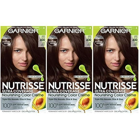 Garnier Hair Color Nutrisse Ultra Coverage Nourishing Creme  400 Deep Dark Brown (Sweet Pecan) Permanent Hair Dye  3 Count (Packaging May Vary)