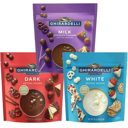Ghirardelli Melting Wafers Bundle  Milk Chocolate  Dark Chocolate  White Chocolate  Set of 3-10oz Each