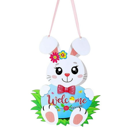 Happy Easter Hanging Door Sign Wooden Bunny Door Decor Farmhouse Rabbit Egg Hanging Easter Welcome Sign for Window Wall Door Party Decoration