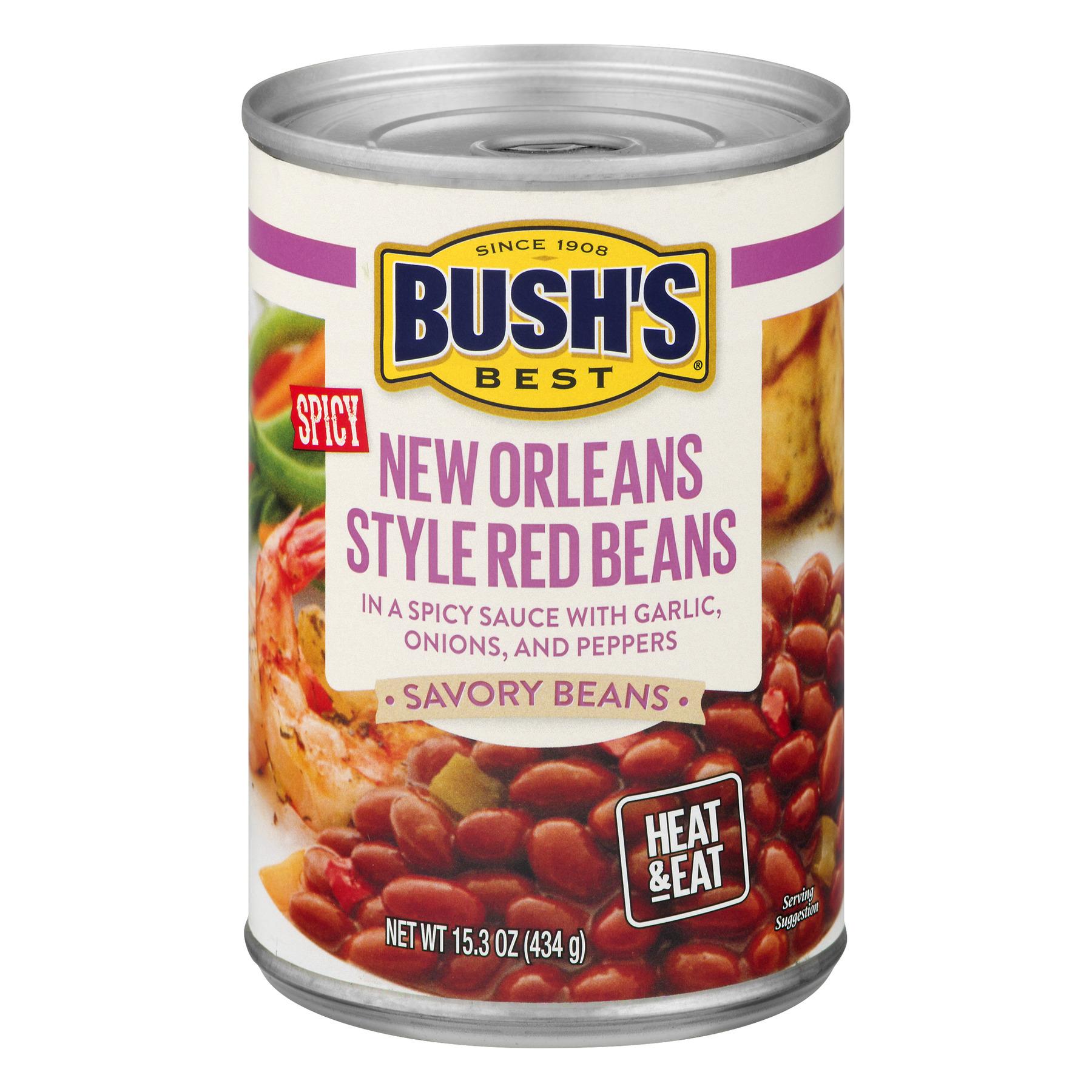 BUSH'S Savory Beans, New Orleans Style Red Beans, 15.3 Oz Canned Beans