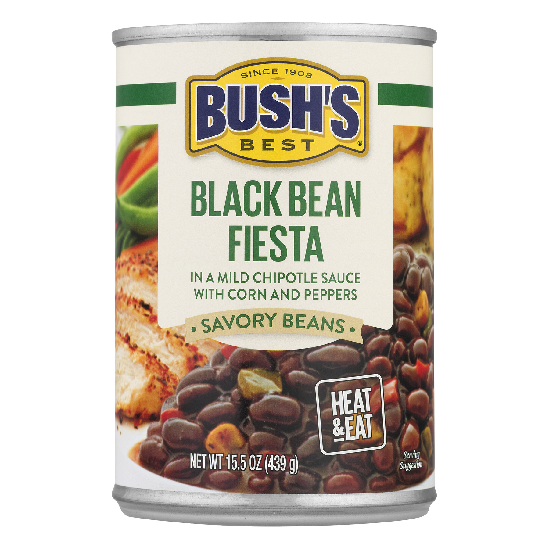 BUSH'S Savory Beans, Black Bean Fiesta, 15.5 Oz Canned Beans