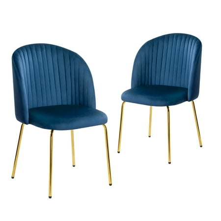 WELLET Velvet Dining Chairs  Mid Century Modern Gold Legged  Set of 2  Blue