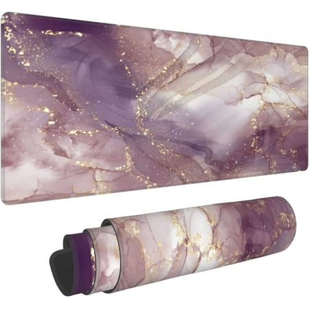 Pink Marble Extended Gaming Mouse Pad Non-Slip Rubber Base Purple Large Mousepad 31.5x11.8in with Stitched Edge Waterproof Thick Keyboard Pads Gold Co