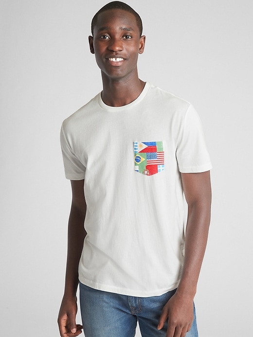 Gap Mens Logo Flag Graphic Short Sleeve Crewneck T-Shirt New Off White, Size L