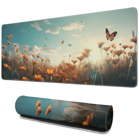 Butterfly and Floral Mouse Mat  Natural Scenery Rectangle Large Non-Slip Rubber Gaming Mouse Pad with Stitched Edges  Office Mouse Pad for Women Men K