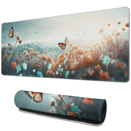 Butterfly and Floral Mouse Mat  Natural Scenery Rectangle Large Non-Slip Rubber Gaming Mouse Pad with Stitched Edges  Office Mouse Pad for Women Men K