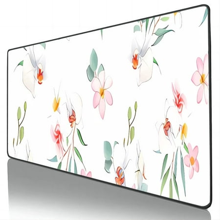 LOPCHAN Large Gaming Mouse Mat with Stitched Edges Extended Mousepad Spring Petal Keyboard Pad Non-Slip Natural Rubber Base Desk Mat for Gaming Office