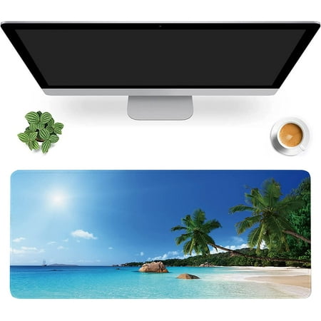 Ocean Desk Mat ANSE Lazio Beach at Praslin Island Extended Gaming Mouse Pad Large Non-Slip Rubber Base Mousepad with Stitched Edges Waterproof Mouse M