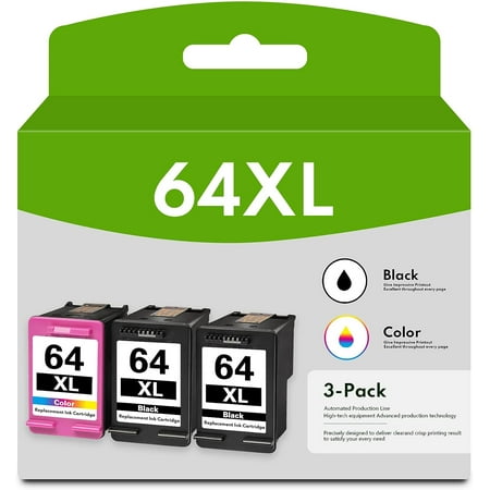 64XL Ink Cartridge Replacement for HP 64 XL Remanufactured Ink Cartridges Replacement for HP Inspire 7255e 7955e 6220 6222 Tango (2 Black 1Tri-Color)