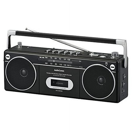 Ohm Electric AudioComm Stereo Boombox with Microphone Radio Cassette Player Cassette Deck Karaoke Loudspeaker Language Learning RCS-SUB920R 07-8994 OH