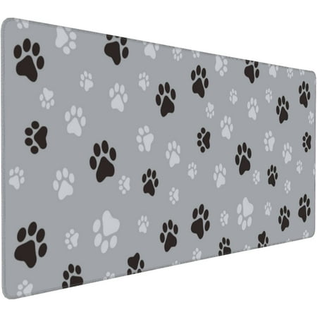 Cute Grey Dog Paw Desk Mat Extended Gaming Mouse Pad Large Non-Slip Rubber Base Mousepad with Stitched Edges Waterproof Desk Pad for Computer/Laptop/W