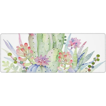 Watercolor Green Succulent Large Mouse Pads Rectangle Long Extended Big Stitched Edge Gaming Mousepad with Non-Slip Rubber Base for Desktop Laptop Key