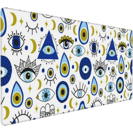 Abstract Evil Eye Desk Mat Extended Gaming Mouse Pad Large Non-Slip Rubber Base Mousepad with Stitched Edges Waterproof Desk Pad for Computer/Laptop/W