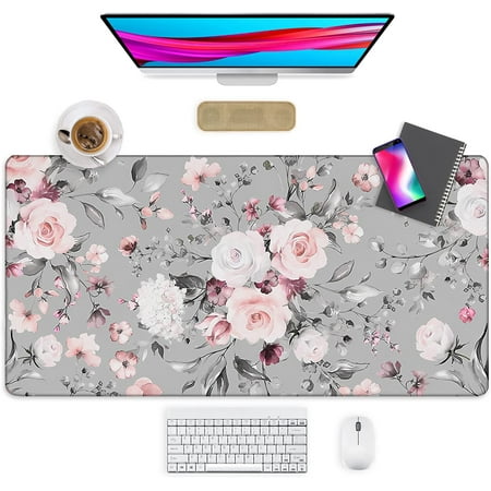 Tea Rose Mouse Pad  Large Non-Slip Rubber with Stitched Edges Extended Gaming Mousepad for Computer  Laptop  Office  Home - (35.4x15.7 in)