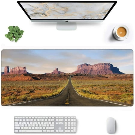 Extended Gaming Mouse Pad (31.05 X 11.8X0.12In) Road and Mountain  Large Non-Slip Rubber Base Mousepad with Stitched Edges  Waterproof Keyboard Mouse 