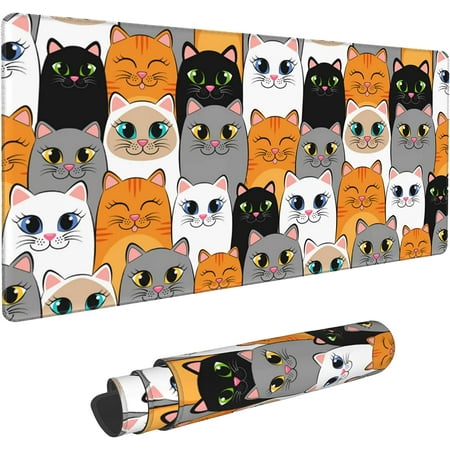 Gaming Mouse Pad Desk Mat Extended Large Cute Cartoon Cats Mouse Pad Mat with Non-Slip Base Stitched Edges Mousepad for Computer Office Keyboard and L